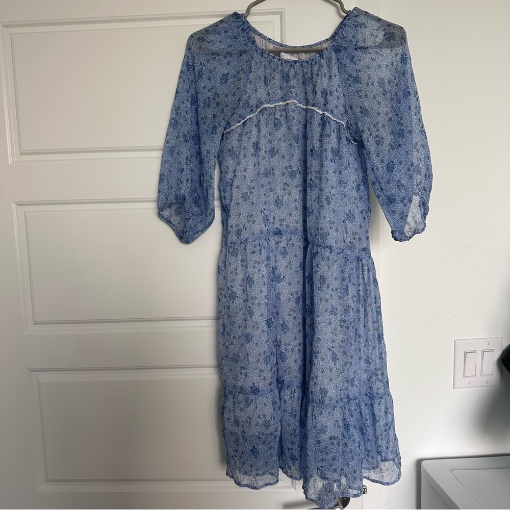Zara floral sheer blue dress